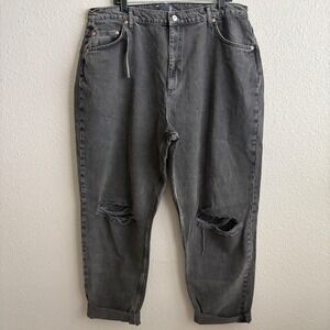 NEW ASOS Curve Relaxed Fit Charcoal Gray Black Destructed Jeans 16